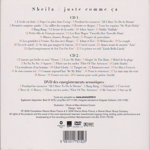 SHEILA  "JUSTE COMME CA" (BEST OF) INCLUS DVD